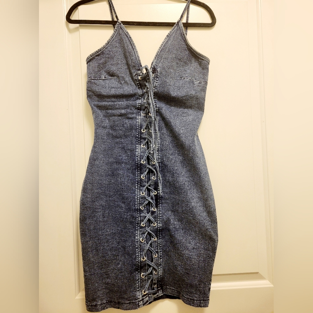 Windsor Lace Up Denim Dress| Size M